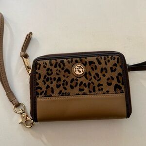 Spartina 449 Brown Wallet with Leopard Print and Gold Hardware